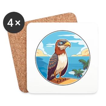Hawk Watercolor Cartoon Kawaii Clipart Animal - Coasters (set of 4) - white - Front