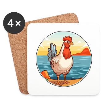 Poule aquarelle dessin animé Kawaii Clipart Animal - Dessous de verre (lot de 4) - blanc - Devant