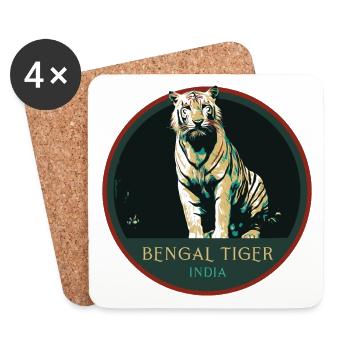 Bengalischer Tiger Porträt Aufnäher: Indische Fauna - Untersetzer (4er-Set) - Weiß - Vorne