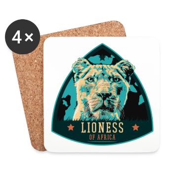Portrait de lionne – Illustration puissante - Dessous de verre (lot de 4) - blanc - Devant