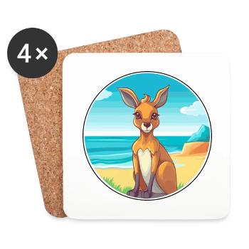 Kangaroo Watercolor Cartoon Kawaii Clipart Animal - Coasters (set of 4) - white - Front