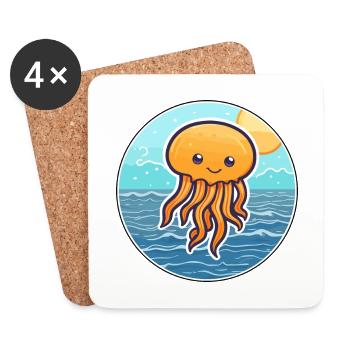 Jellyfish Watercolor Cartoon Kawaii Clipart Animal - Coasters (set of 4) - white - Front