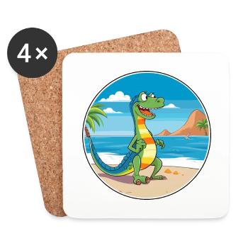 Lizard Watercolor Cartoon Kawaii Clipart Animal - Coasters (set of 4) - white - Front
