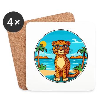 Leopard Watercolor Cartoon Kawaii Clipart Animal - Coasters (set of 4) - white - Front