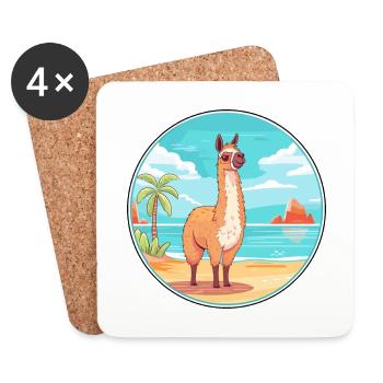 Llama Watercolor Cartoon Kawaii Clipart Animal - Coasters (set of 4) - white - Front