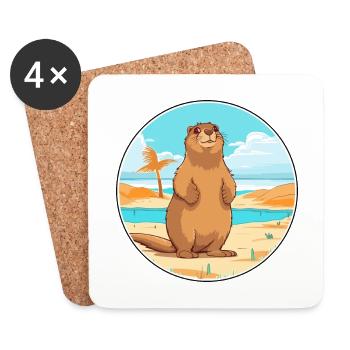 Marmot Watercolor Cartoon Kawaii Clipart Animal - Coasters (set of 4) - white - Front