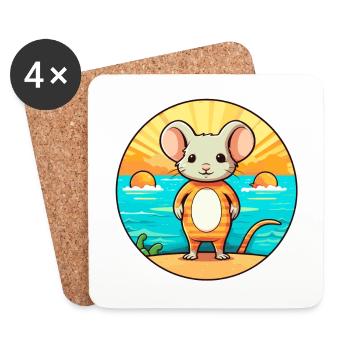 Mouse Watercolor Cartoon Kawaii Clipart Animal - Coasters (set of 4) - white - Front