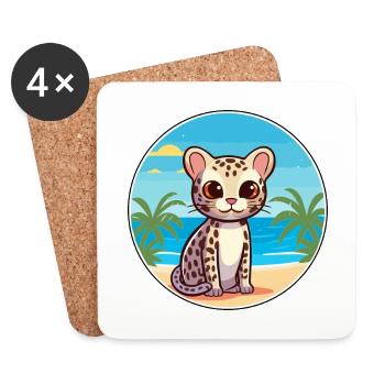 Ozelot Aquarell Cartoon Kawaii Clipart Tier - Untersetzer (4er-Set) - Weiß - Vorne