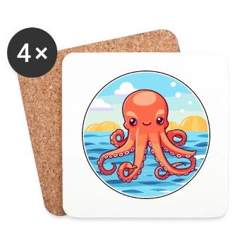 Oktopus Aquarell Cartoon Kawaii Clipart Tier - Untersetzer (4er-Set) - Weiß - Vorne