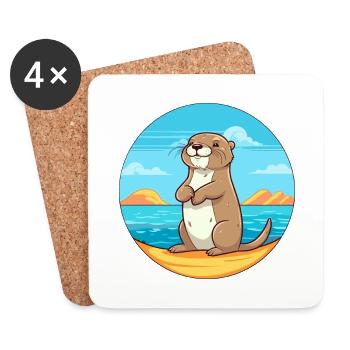 Otter Watercolor Cartoon Kawaii Clipart Animal - Coasters (set of 4) - white - Front
