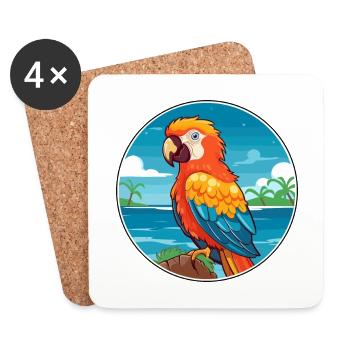 Parrot Watercolor Cartoon Kawaii Clipart Animal - Coasters (set of 4) - white - Front