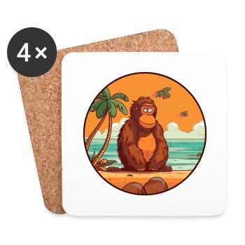 Orangutan Watercolor Cartoon Kawaii Clipart Animal - Coasters (set of 4) - white - Front