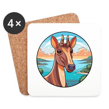 Okapi Watercolor Cartoon Kawaii Clipart Animal - Coasters (set of 4) - white - Front
