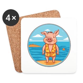 Pig Watercolor Cartoon Kawaii Clipart Animal - Coasters (set of 4) - white - Front