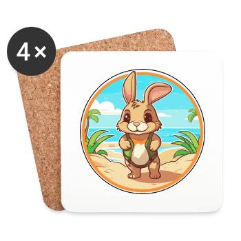 Lapin aquarelle dessin animé Kawaii Clipart Animal - Dessous de verre (lot de 4) - blanc - Devant