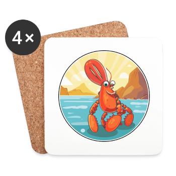 Homard aquarelle dessin animé Kawaii Clipart Animal - Dessous de verre (lot de 4) - blanc - Devant