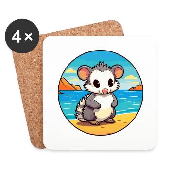 Opossum Aquarell Cartoon Kawaii Clipart Tier - Untersetzer (4er-Set) - Weiß - Vorne