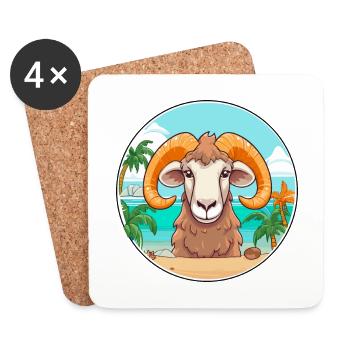 Ram Aquarelle Cartoon Kawaii Clipart Animal - Dessous de verre (lot de 4) - blanc - Devant