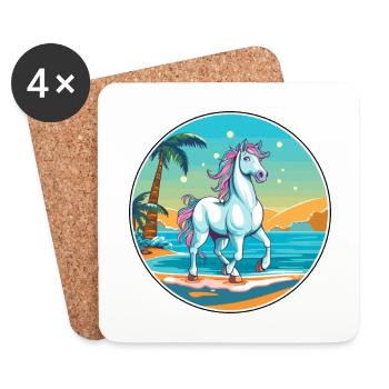 Einhorn Aquarell Cartoon Kawaii Clipart Tier - Untersetzer (4er-Set) - Weiß - Vorne