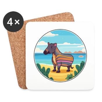 Tapir Watercolor Cartoon Kawaii Clipart Animal - Coasters (set of 4) - white - Front