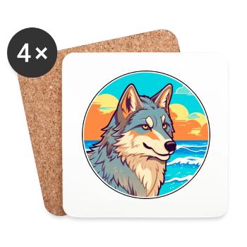 Wolf Aquarell Cartoon Kawaii Clipart Tier - Untersetzer (4er-Set) - Weiß - Vorne