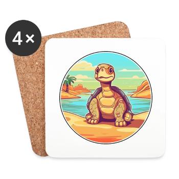 Turtle Watercolor Cartoon Kawaii Clipart Animal - Coasters (set of 4) - white - Front