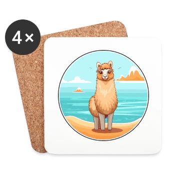 Alpaga aquarelle dessin animé Kawaii Clipart Animal - Dessous de verre (lot de 4) - blanc - Devant