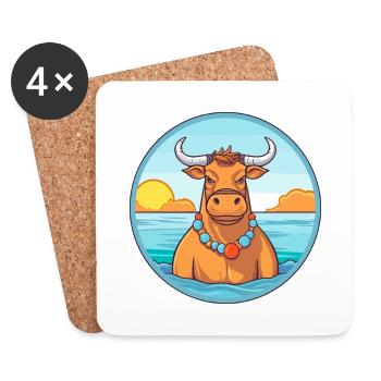 Bull Watercolor Cartoon Kawaii Clipart Animal - Coasters (set of 4) - white - Front