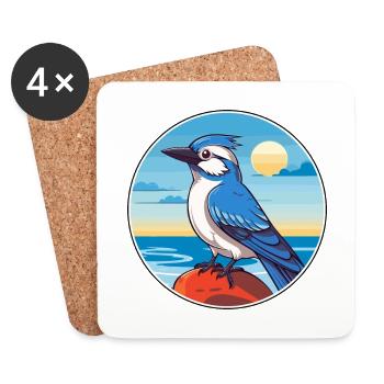 Blue Jay Watercolor Cartoon Kawaii Clipart Animal - Coasters (set of 4) - white - Front