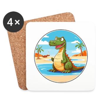 Crocodile Watercolor Cartoon Kawaii Clipart Animal - Coasters (set of 4) - white - Front