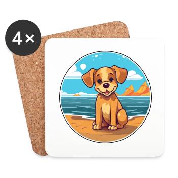 Dog Watercolor Cartoon Kawaii Clipart Animal - Coasters (set of 4) - white - Front