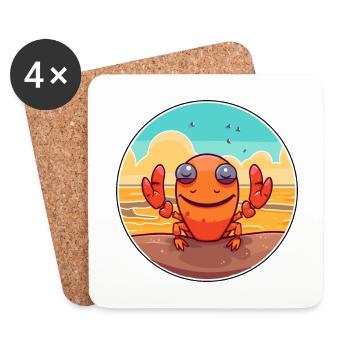 Craw aquarelle dessin animé Kawaii Clipart Animal - Dessous de verre (lot de 4) - blanc - Devant