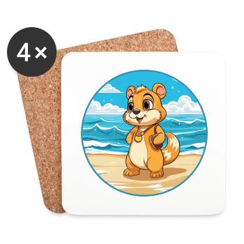 Chipmunk Watercolor Cartoon Kawaii Clipart Animal - Coasters (set of 4) - white - Front