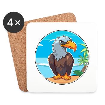 Eagle Watercolor Cartoon Kawaii Clipart Animal - Coasters (set of 4) - white - Front