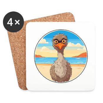 Emu Aquarelle Cartoon Kawaii Clipart Animal - Dessous de verre (lot de 4) - blanc - Devant