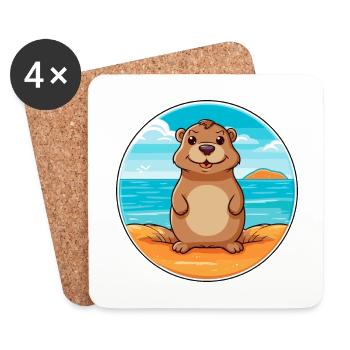 Gopher Aquarell Cartoon Kawaii Clipart Tier - Untersetzer (4er-Set) - Weiß - Vorne