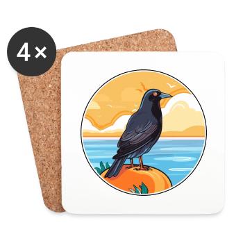 Crow Watercolor Cartoon Kawaii Clipart Animal - Coasters (set of 4) - white - Front