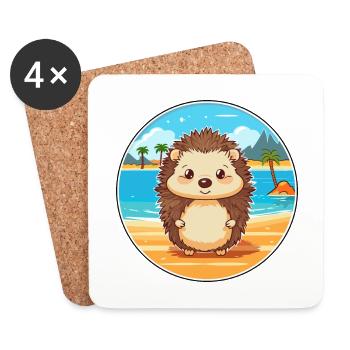 Igel Aquarell Karikatur Kawaii Clipart Tier - Untersetzer (4er-Set) - Weiß - Vorne