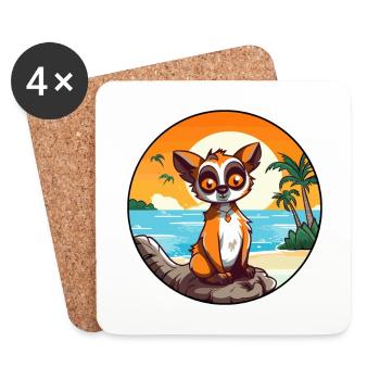 Lemur Watercolor Cartoon Kawaii Clipart Animal - Coasters (set of 4) - white - Front