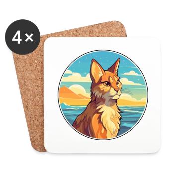 Lynx Watercolor Cartoon Kawaii Clipart Animal - Coasters (set of 4) - white - Front
