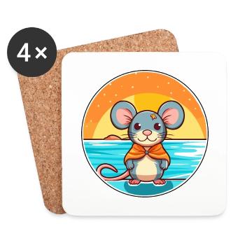 Mouse Watercolor Cartoon Kawaii Clipart Animal - Coasters (set of 4) - white - Front