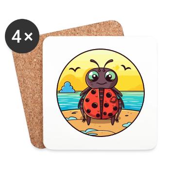 Ladybug Watercolor Cartoon Kawaii Clipart Animal - Coasters (set of 4) - white - Front