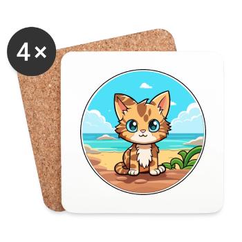 Kitten Watercolor Cartoon Kawaii Clipart Animal - Coasters (set of 4) - white - Front