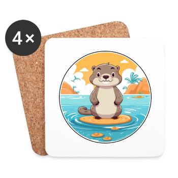 Loutre aquarelle dessin animé Kawaii Clipart Animal - Dessous de verre (lot de 4) - blanc - Devant