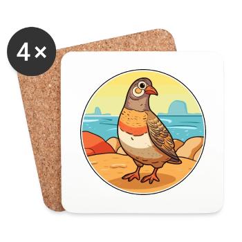 Perdrix aquarelle dessin animé Kawaii Clipart Animal - Dessous de verre (lot de 4) - blanc - Devant