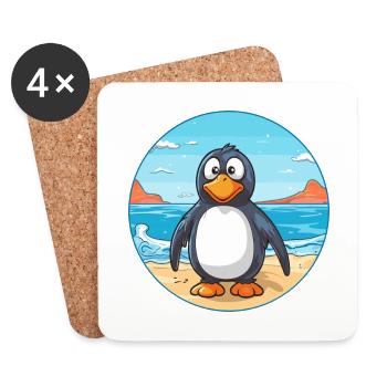 Penguin Watercolor Cartoon Kawaii Clipart Animal - Coasters (set of 4) - white - Front