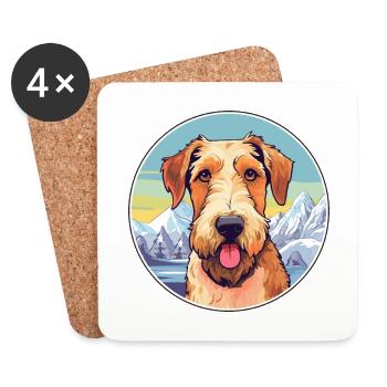 Airedale Terrier Hunderasse Karikatur Kawaii Watercol - Untersetzer (4er-Set) - Weiß - Vorne