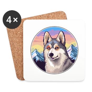 Alaskan Klee Kai chien race dessin animé Kawaii Watercol - Dessous de verre (lot de 4) - blanc - Devant