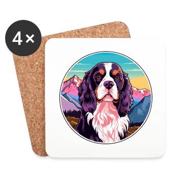 Alpine Spaniel Dog Breed Cartoon Kawaii Watercolor - Coasters (set of 4) - white - Front