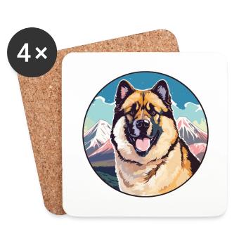 American Akita chien race dessin animé Kawaii aquarelle - Dessous de verre (lot de 4) - blanc - Devant